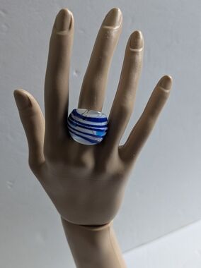 Striped Blue & White Glass Ring